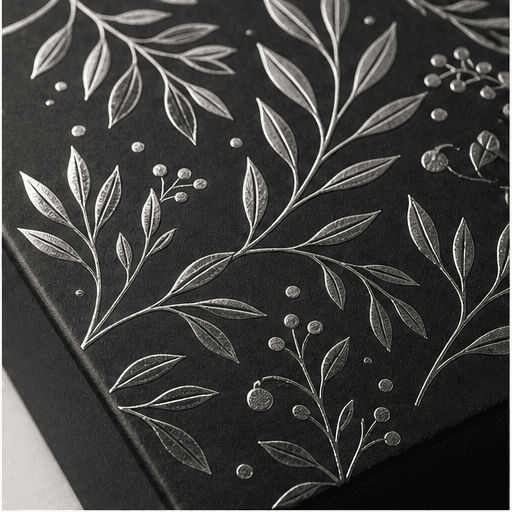 Silver foil pattern on black custom packaging