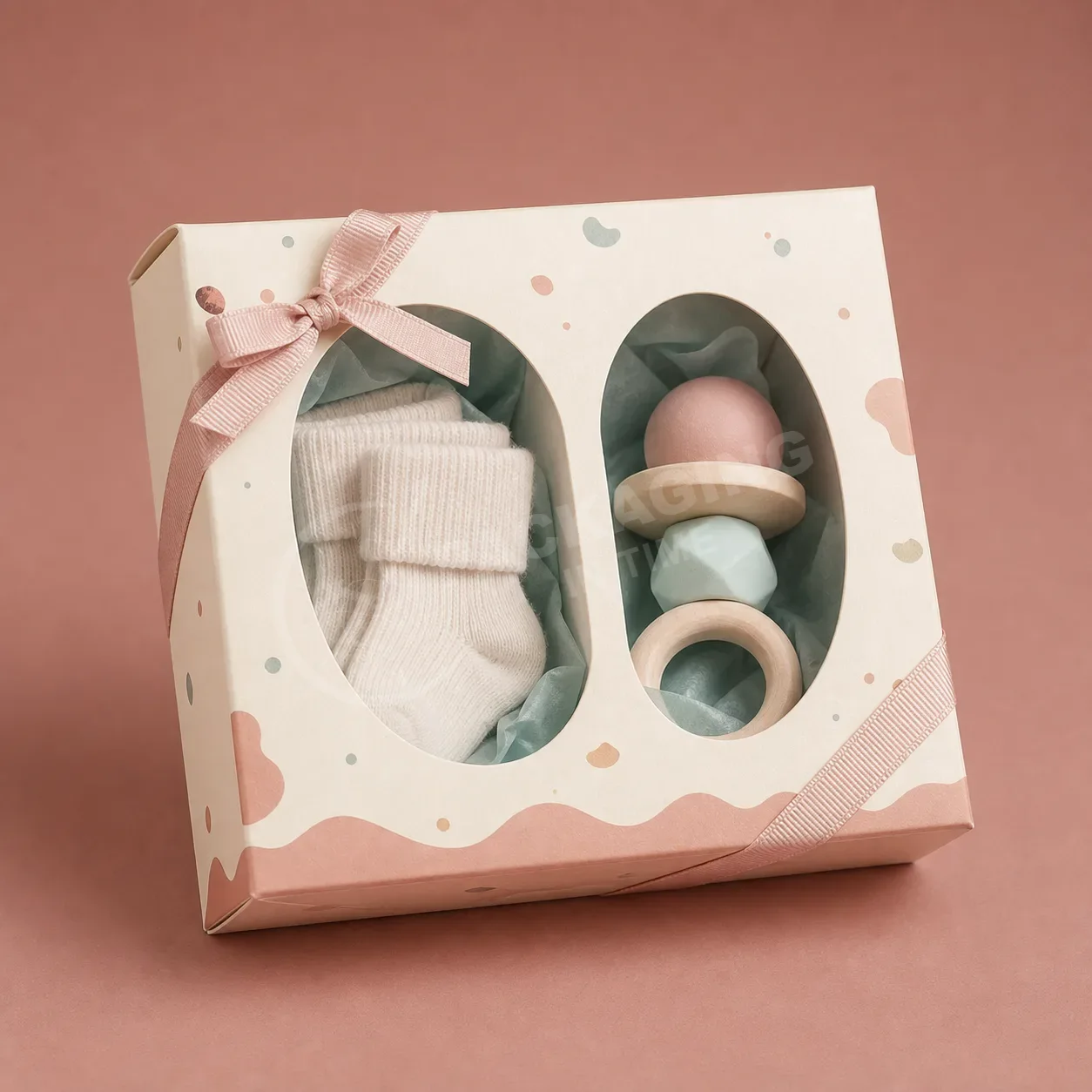 Dual-Window Baby Gift Box with Socks and Keepsake Toys